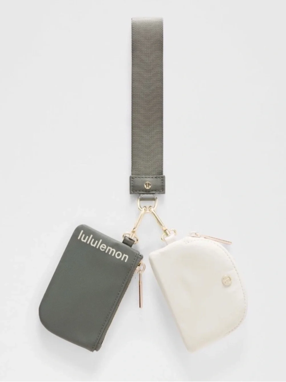 Lululemon Dual Pouch Wristlet Grey Sage Light Ivory Gold LW9EWOS NWT